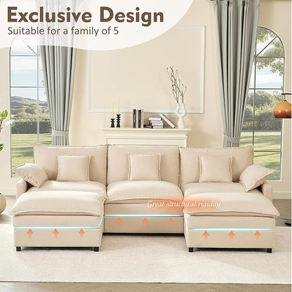 GOSUHI 108" U-Shaped Modular Cloud Couch, Deep Seat, Linen Beige | Cloud Comfort, Couches for Living Room, Removable & Machine-Washable Covers, Movable Ottoman, Modular Sectional Sofa