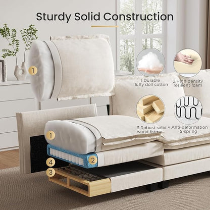 KKL 89 Inch Modular Sectional Sofa, 2 Seater Loveseat Cloud Couch with Deep Seat, Chenille Sectional Couches for Living Room, Apartment, Beige