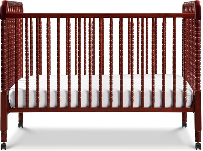 DaVinci Jenny Lind 3-in-1 Convertible Crib in Rich Cherry, Removable Wheels, Greenguard Gold Certified | Converts to Toddler Bed & Daybed, 4 Adjustable Mattress Heights - Conversion Kit Sold Separately - Durable & Easy to Assemble