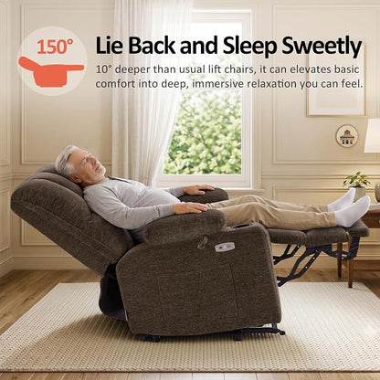 MCombo Power Lift Recliner Chair for Elderly, Lift Chair with Heat and Massage, Extra Wide Lift Recliner for Big People, Fabric R7096 (Medium-Wide, Coffee)