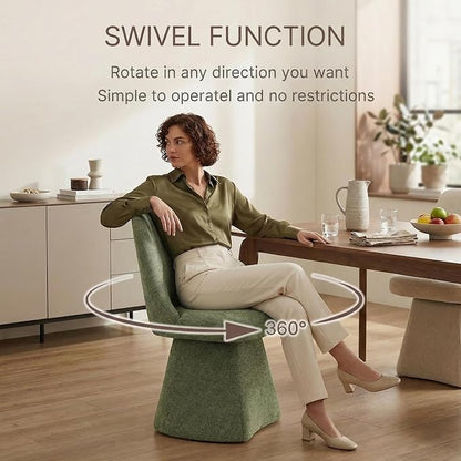 KISLOT Swivel Dining Chairs Set of 2, Upholstered Mid Century Modern Deskchair with High Back, Linen Fabric Kitchen Chairs for Dining Room, Bedroom, Dressing Room, Green