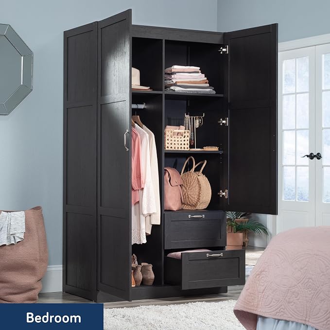 Sauder Miscellaneous Storage Armoire with Drawers, Raven Oak Finish