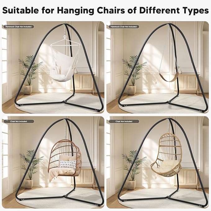 SUNCREAT Tripod Hanging Chair Stand – 400lbs Capacity, Heavy Duty Steel, Rust Resistant, Stable Hammock Frame for Air Porch, Indoor/Outdoor Use – Swing Not Included, Black