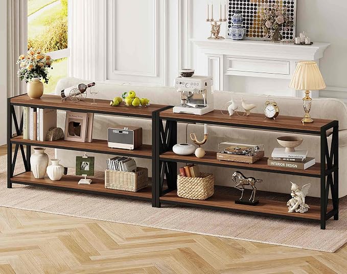 FATORRI Console Table for Entryway, 55 Inch Modern Entry Table with 3 Tier Shelves, Couch Tables Behind Sofa for Living Room (Medium Walnut)