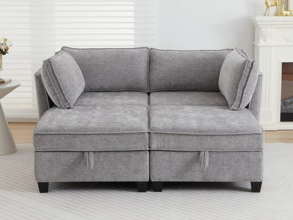 ORRD Sleeper Modular Sectional Sofa Set, Convertible Couch Bed with Storage, 4 Seater and 2 Armrestes Sofa Modular for Living Room, Office (Grey)
