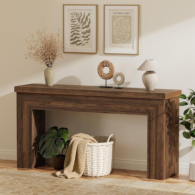 Huuger 63 Inch Entryway Table, Retangular Console Table, Farmhouse Sofa Table Behind the Couch, Long for Entrance, Hallway, Foyer, Living Room, Rustic Brown