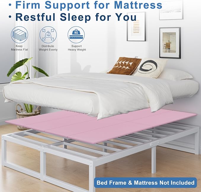 Lutown-Teen Bunkie Board Queen High-Density Polymer Bed Support Bunkie Board Queen Size Anti-Sag, Breathable, Moisture Resistant, Noise Minimizing, Pink