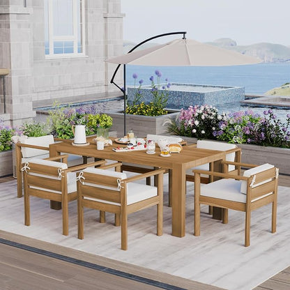 7-Piece Patio Dining Table Set for 6, Outdoor Furniture Sets with 72.8" Rectangle Table, Patio Table and Chairs Set with Removable Cushions for Backyard, Garden, Poolside