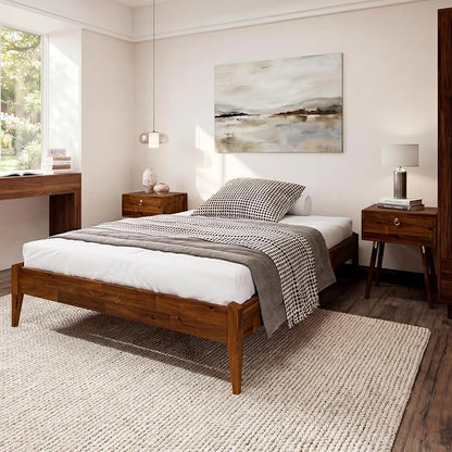 Bme Dinkee 15 Inch Signature Bed Frame Without Headboard - Modern & Minimalist Style with Acacia Wood - 12 Strong Wood Slat Support - Easy Assembly - No Box Spring Neededd - Dark Chocolate, Full