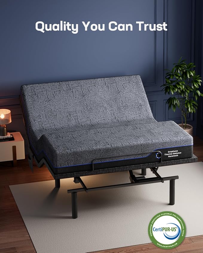 Marsail NS0 Adjustable Base with Mattress Set, Split King Adjustable Bed Frame + 14-inch Cooling Gel Memory Foam Mattress, Dual Motor Bed Frame with Wireless Remote, CertiPUR-US Certified