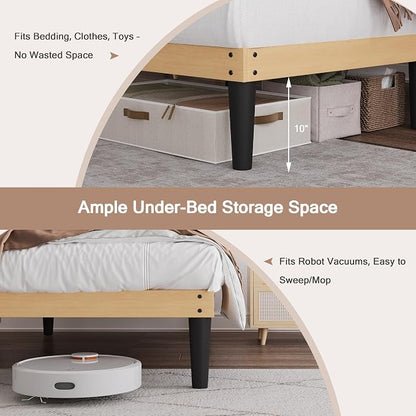 Yumori 12.9 Inch Minimalist Style Twin Size Bed Frame, Wood Platform Bed with Wood Slat Support, No Box Spring Needed, Easy Assembly, Natural