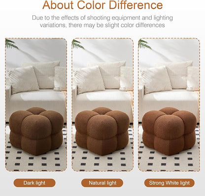 Zesthouse Square Pouf Ottomans Footstool Set of 2, Upholstered Poofy Ottoman for Couch Sofa, Modern Ottoman Coffee Table for Living Room, Rust Brown Boucle Fabric Stool Foot Rest, Cute Vanity Chair