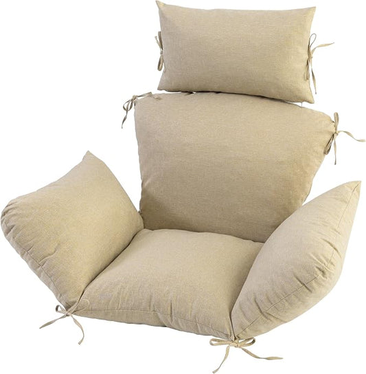 Egg Chair Cushion with 8 Securing Straps, Water-Repellent & Fade-Resistant Faux Linen, Removable Cover, Replacement Cushion for Most Single Outdoor Hanging Swing Egg Chairs – Nature