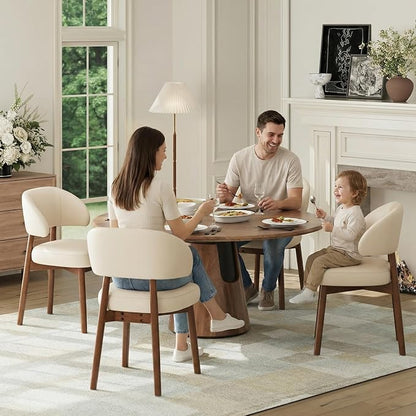 MALOL Wooden Dining Chairs Set of 6, Modern Upholstered Dining Room Chair, PU Leather Kitchen Side Chairs with Curved Open Back for Living Room/Restaurant/Cafe, Beige