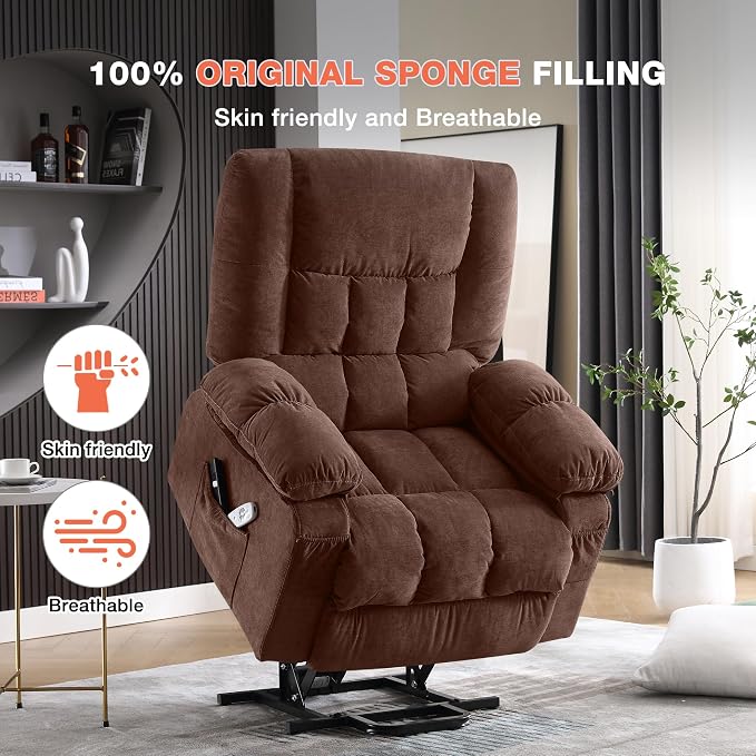 MAHOMICO Power Lift Recliner Chair for Elderly with Vibration Massage and Lumbar Heating, Electric Lift Recliner Single Sofa with Side Pocket and USB Charge Port for Living Room