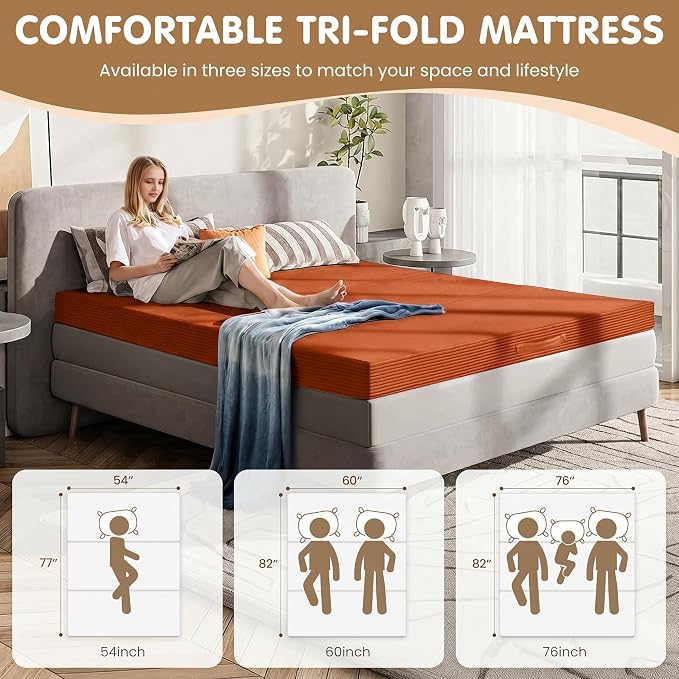 Convertible Sofa Bed Queen,5-in-1 Boneless Couch with Removable Armrests & Handle,Corduroy Futon Sleeper Sofa,Floor Folding Mattress Pull Out Bed for Small Space Apartment Living Room Bedroom,Orange