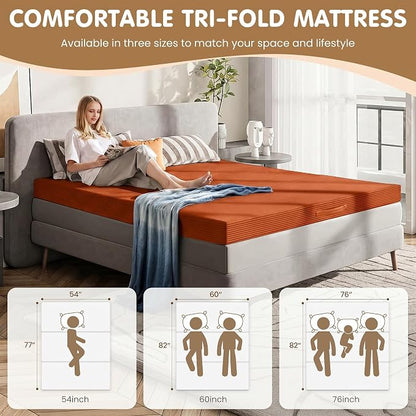 Convertible Sofa Bed Queen,5-in-1 Boneless Couch with Removable Armrests & Handle,Corduroy Futon Sleeper Sofa,Floor Folding Mattress Pull Out Bed for Small Space Apartment Living Room Bedroom,Orange