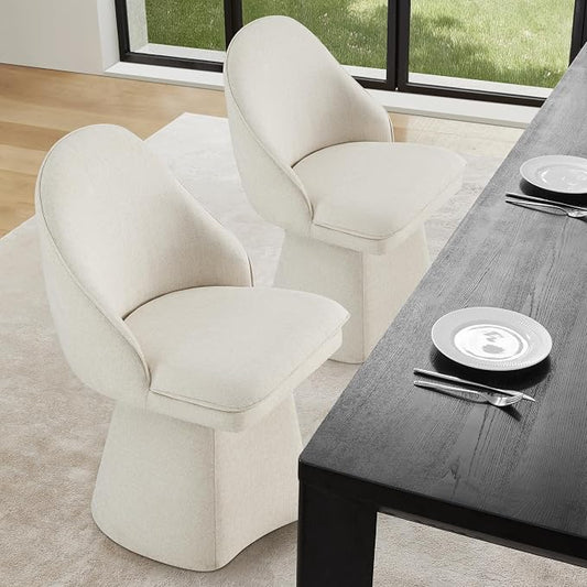 KISLOT Swivel Dining Chairs Set of 2, Upholstered Mid Century Modern Deskchair with Round Back, Linen Fabric Kitchen Chairs for Dining Room, Bedroom, Dressing Room, Linen