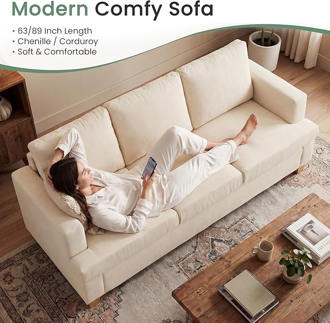 YOUDENOVA Sofa, 2 Piece Set Comfy Couch, 3 Seater & Loveseat Sofa with Deep Seats, Modern Sleeper Couch for Living Room, Beige Chenille