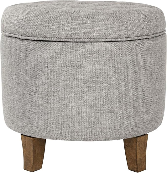 HomePop 19" Button Tufted Round Storage Ottoman - Gray Fabric