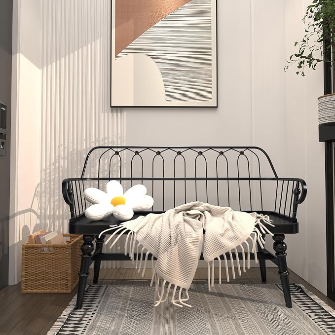 DIBRATY Entryway Bench,Spindle Back Wooden Dinning Bench, Farmhouse Foyer Bench for Entryway, Living Room, Dinning Room, Mudroom