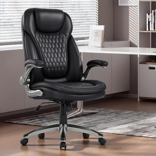 COLAMY Executive Office Chair with Thick Bonded Leather (Black-6686, Set of 2)