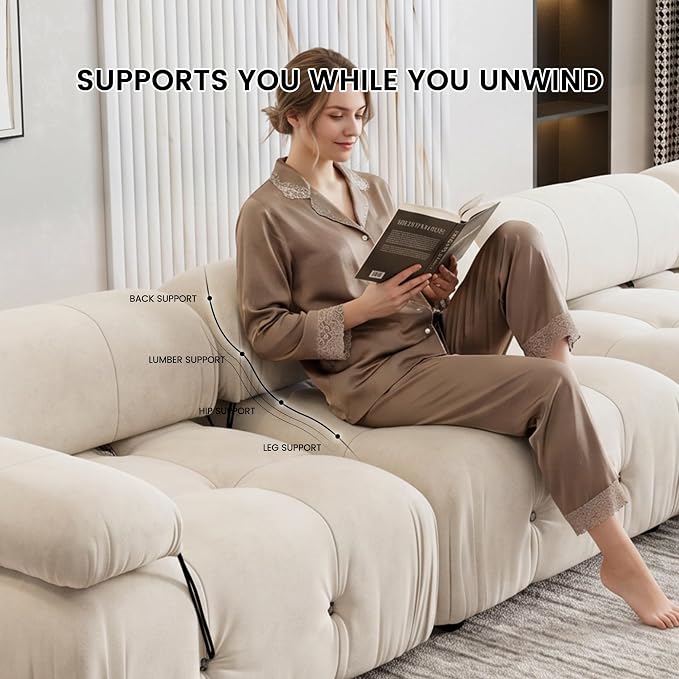 104" Convertible Modular Sectional Sofa, L-Shaped Velvet Sectional Couch with Chaise Ottoman, Minimalist Modern Sofas for Living Room Bedroom Office Apartment (Beige)