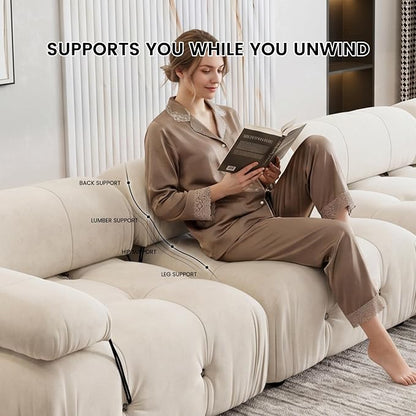 104" Convertible Modular Sectional Sofa, L-Shaped Velvet Sectional Couch with Chaise Ottoman, Minimalist Modern Sofas for Living Room Bedroom Office Apartment (Beige)