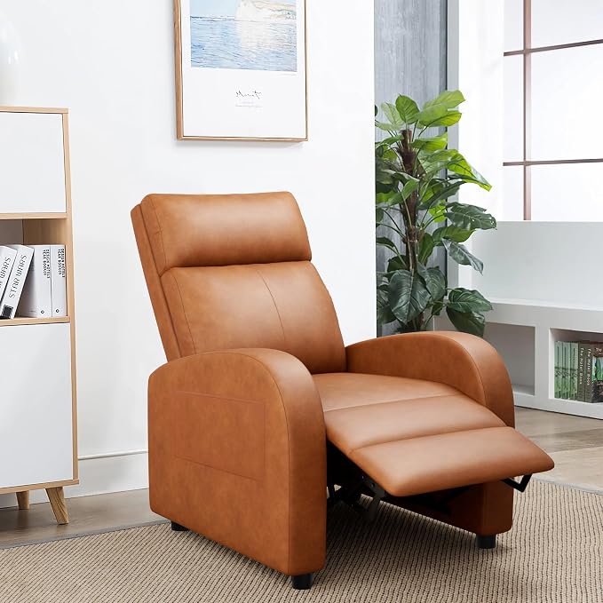 JUMMICO Recliner Chair Adjustable Home Theater Single Recliner Sofa Furniture with Thick Seat Cushion and Backrest Modern Living Room Recliners (Leather, Brown)