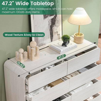 Standifurno 47’’ Wide Dresser with 8 Drawers, White Chest of Drawers with Deep Drawers & Handleless, Wooden Storage Organizer for Bedroom, Living Room, Hallway