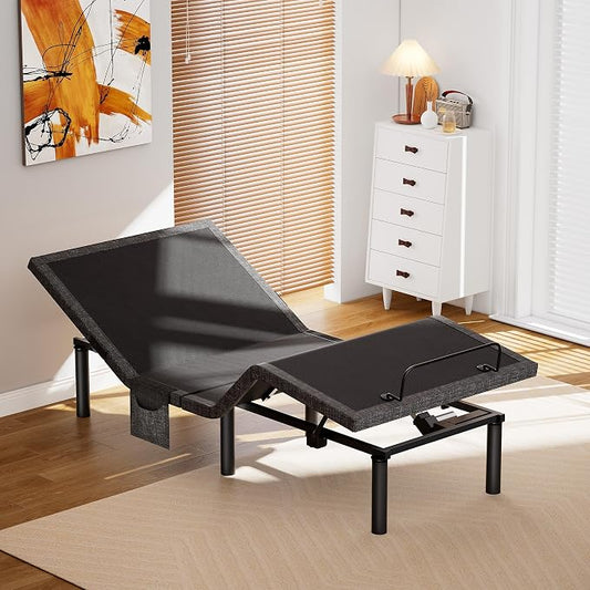 AMADA HOMEFURNISHING Adjustable Bed Frame, Twin XL Adjustable Bed Base with 4 USB Ports & Under-Bed Night Light, Head & Foot Incline, Electric Bed Frame with 4 Height Options, TXL