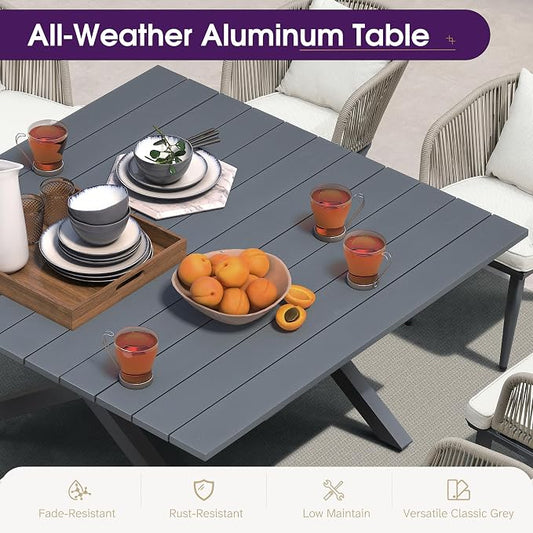 PURPLE LEAF 14 Pieces Patio Dining Set Wicker Outdoor Furniture Oversize Rectangular Table and Chairs Set for Garden Deck Aluminum Frame Backyard Kitchen Set, Cushions and Pillows Included Taupe