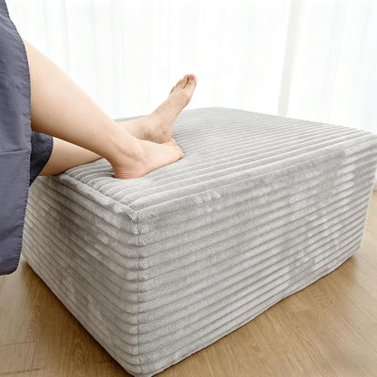 25.6 Inch Plush Corduroy Ottoman, Modular Sectional Foot Rest for Living Room, Upholstered Cloud Ottoman for Boneless Couch in a Box, Compressed Memory Foam, No Assembly Require, Light Grey