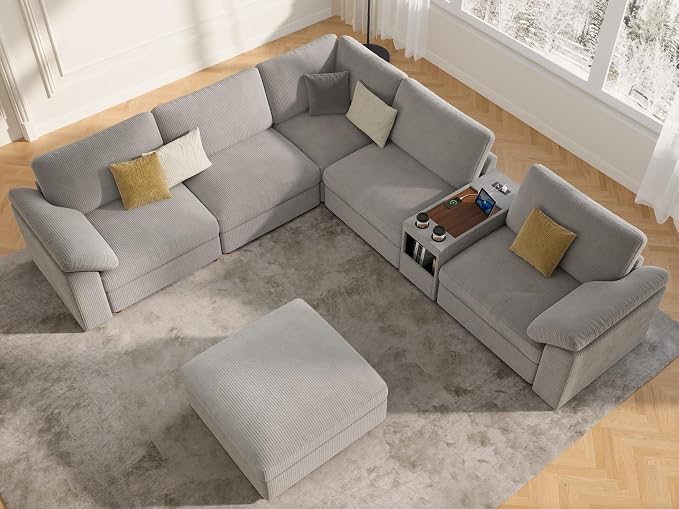 EASE MOOSE Oversized Sectional Modular Sofa, Extra Large v Shape Sectional Couch Wide Deep Seat Modular Cloud Couch,Removable Cover,Grey Couch