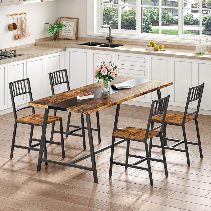 HOOBRO Dining Chairs Set of 2, Wooden Kitchen Chairs with Metal Frame, Industrial Dining Chairs with Back, Easy to Assemble, Farmhouse Dining Chairs for Living Room, Rustic Brown and Black BF39CD01