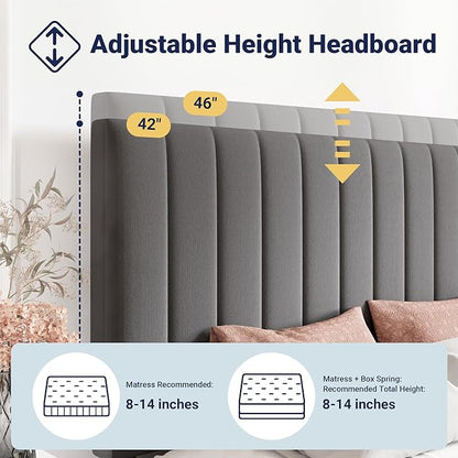 Allewie Full Size Storage Bed Frame, Vertical Channel Tufted Adjustable Headboard, Velvet Upholstered Platform Bed with 4 Oversized Underbed Drawers, Wooden Slats Support, No Box Spring Needed, Grey