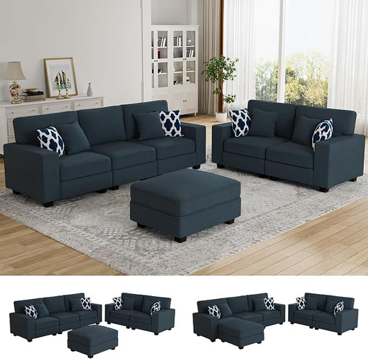 Legend Vansen Oversized Modular Sectional Sofa,U/L‑Shaped Reversible Couch with Ottoman,Deep Seat Plush Polyester Sofa for Living Room,6‑Seater,Charcoal