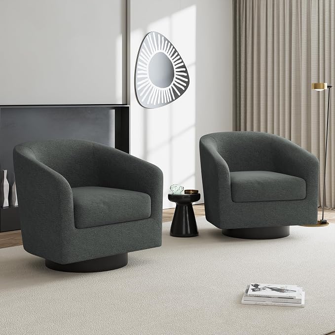 Swivel Accent Chairs Set of 4, Chenille Barrel Chair Upholstered Armchair for Living Room, Modern Round Arm Chair Small Single Sofa Bedroom Reading Seat - Gray