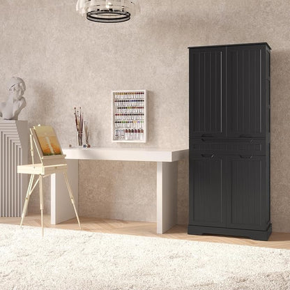 Gizoon 70" Tall Kitchen Pantry Cabinet with Doors and Adjustable Shelves, 5-Tier Multipurpose Pantry Storage Cabinet with Drawer Freestanding Organizer for Small Kitchen Bathroom Laundry Room, Black