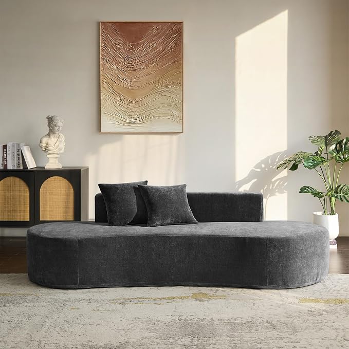 94.5" Modern Curved Sofa, 3-Seater Comfy Foam Couch with 2 Pillows, Frameless & No Assembly Required, Cloud Couch for Living Room, Charcoal