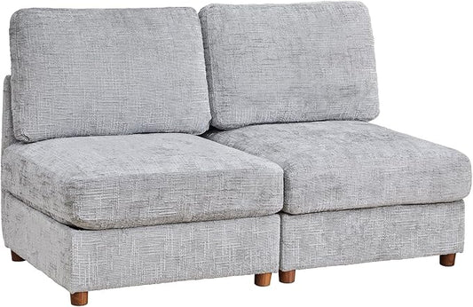 ORRD Modern Chenille Middle Armless Sofa Seat Set of 2 for Modular Sectional Couch for Living Room, Grey