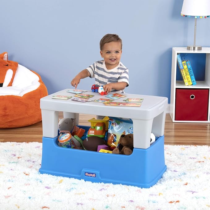 Simplay3 Play Around Toy Box Table, Multipurpose Kids Toy Box and Toddler Play Table for Toys, Art Supplies, Crafts, Durable, Plastic Large Toy Box, Made in USA