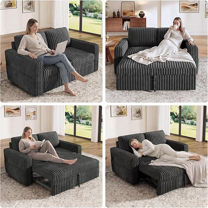 HONBAY Modular Pull Out Sofa Bed,Corduroy Loveseat, Couches for Living Room,Dark Grey