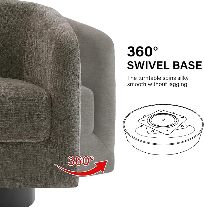 Swivel Barrel Accent Chair, Modern Round Chenille Fabric Arm Chair for Living Room, Bedroom, Comfy Club Reading Chairs for Adults（Chenille Fabric, Tan, Set of 1