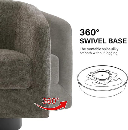 Swivel Barrel Accent Chair, Modern Round Chenille Fabric Arm Chair for Living Room, Bedroom, Comfy Club Reading Chairs for Adults（Chenille Fabric, Tan, Set of 1