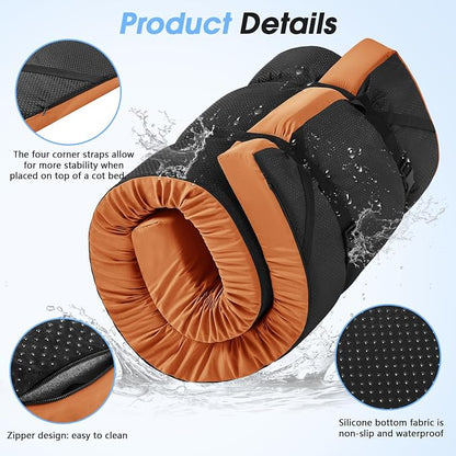 CYMULA 3 Inch Memory Foam Camping Pad, Camping Essentials Roll Up Floor Mat for Car Camping, Cot, Tent, Truck, Travel and Guest Use, Non-Slip Waterproof Bottom, Removable Cover