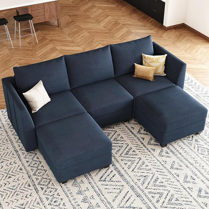 Belffin Modular Sectional Sofa with Double Chaise Velvet U Shaped Sofa Reversible Sectional Couch with Storage Blue