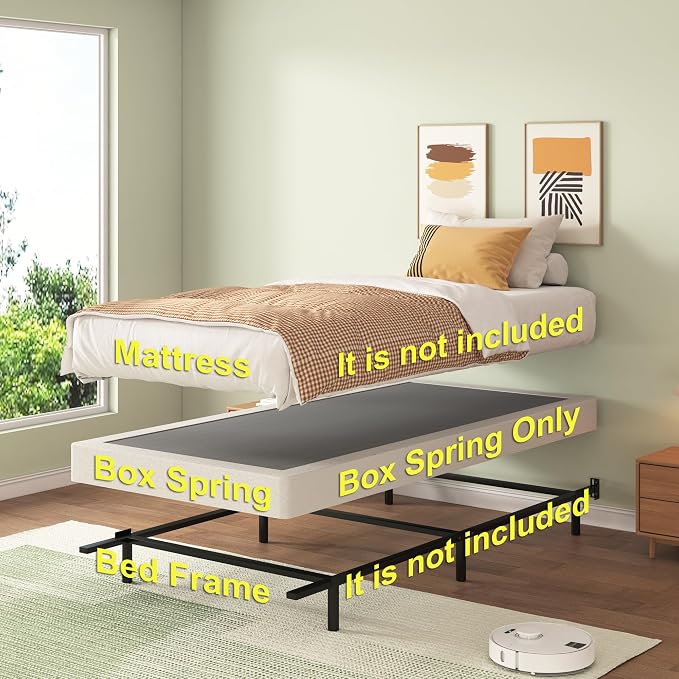 FMDMR Twin Box Spring with Fabric Cover Set, 5 Inch Twin Size Box Spring with 2500lbs Max Weight Capacity, Durable Mattress Foundation Easy Assembly, Non-Slip, Noise Free