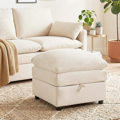 Iroomy 25" Chenille Ottoman, 9.5" Thick Cushion, Upholstered Footrest Modern Footstool & Bench for Living Room, Bedroom, Beige