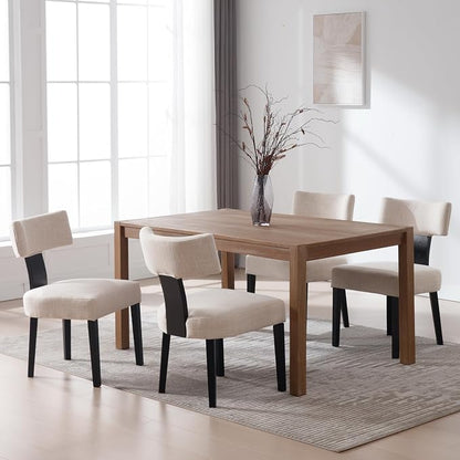 RIVOVA Mid Century Modern Dining Chairs Set of 4 Farmhouse Linen Fabric Upholstered Dining Room Chairs Kitchen Chairs with Curved Backrest Black Wood Legs, Beige